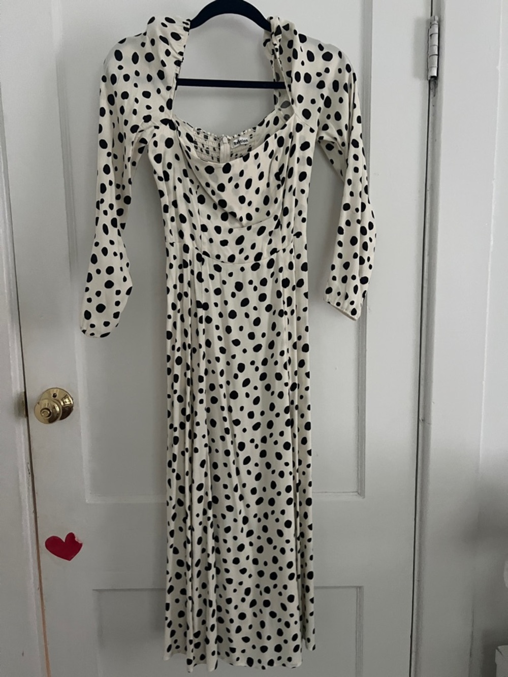 Reformation Sigmund Dress Polka Dot Square Neck Long Sleeve Midi Dress - Picture 2 of 4